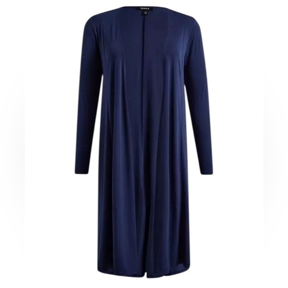 NWT Torrid Cardigan Crepe Open Front Duster Long Sleeve Slinky Fabric Blue 6